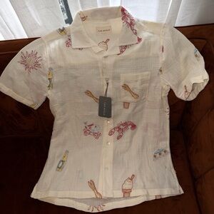 Far Afield Embroidered Stachio Shirt - White